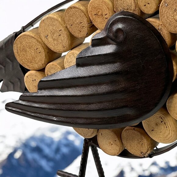 Handmade Metal W/Wood Circles Body Bird One of A kind Rebar legs Brown painted - Picture 3 of 9